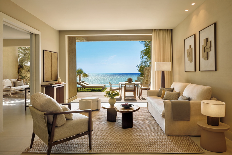 Tiara Holidays - Sani Club - two bedroom bungalow suite private pool front sea view living room